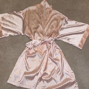 VICTORIA SECRET SILK PINK/WHITE STRIPE ROBE